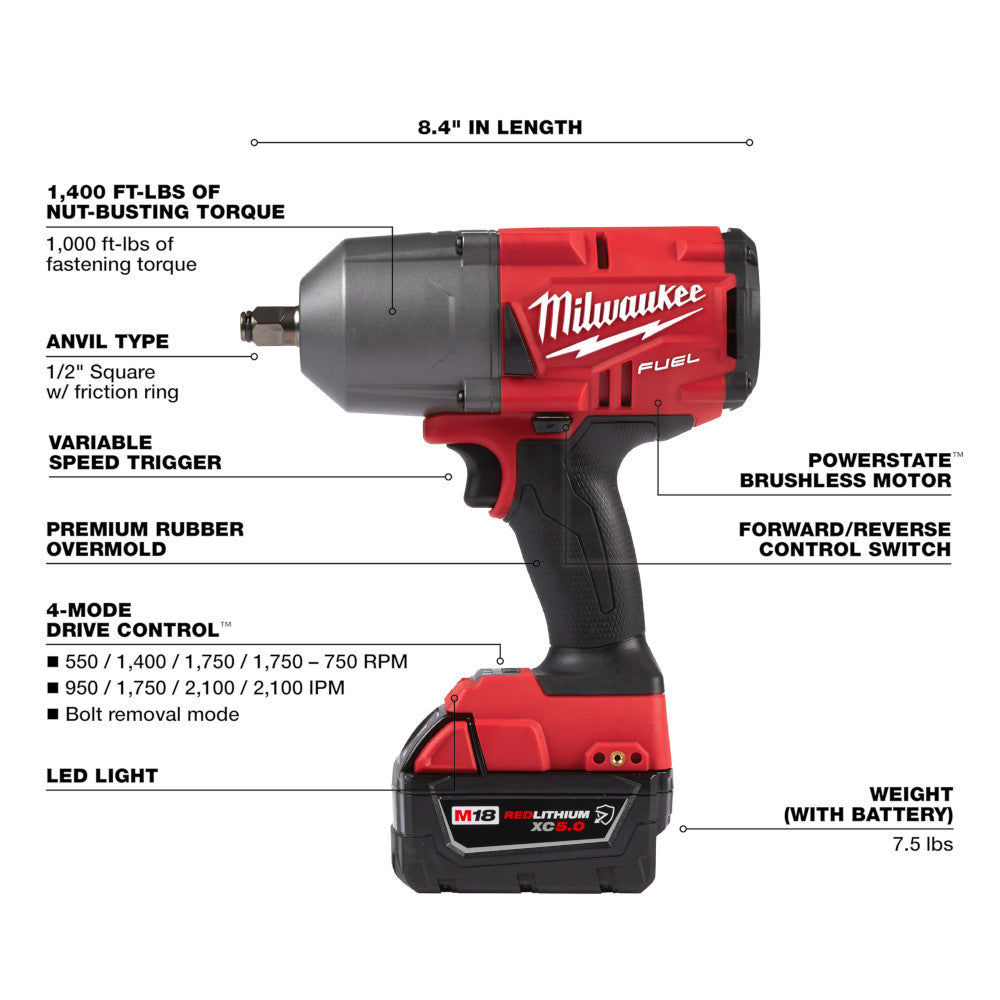 Milwaukee M18 FUEL 1/2in. High-Torque Impact Wrench with Friction Ring Kit,  Model# 2767-22R